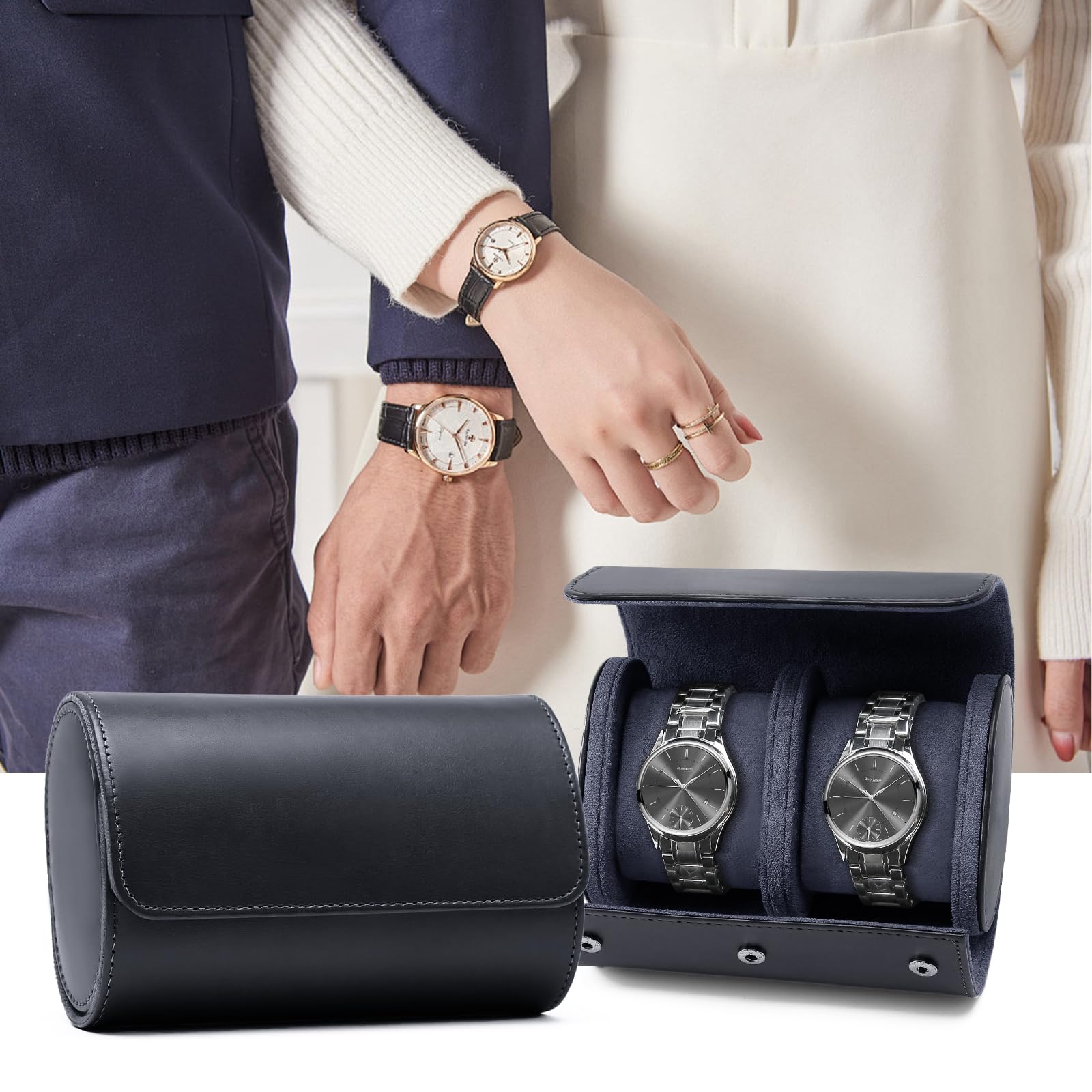 SCATOLA PORTAOROLOGI IN PELLE PU - 2 PEZZI CON CUSCINO RIMOVIBILE - IDEALE REGALO - Foto 6