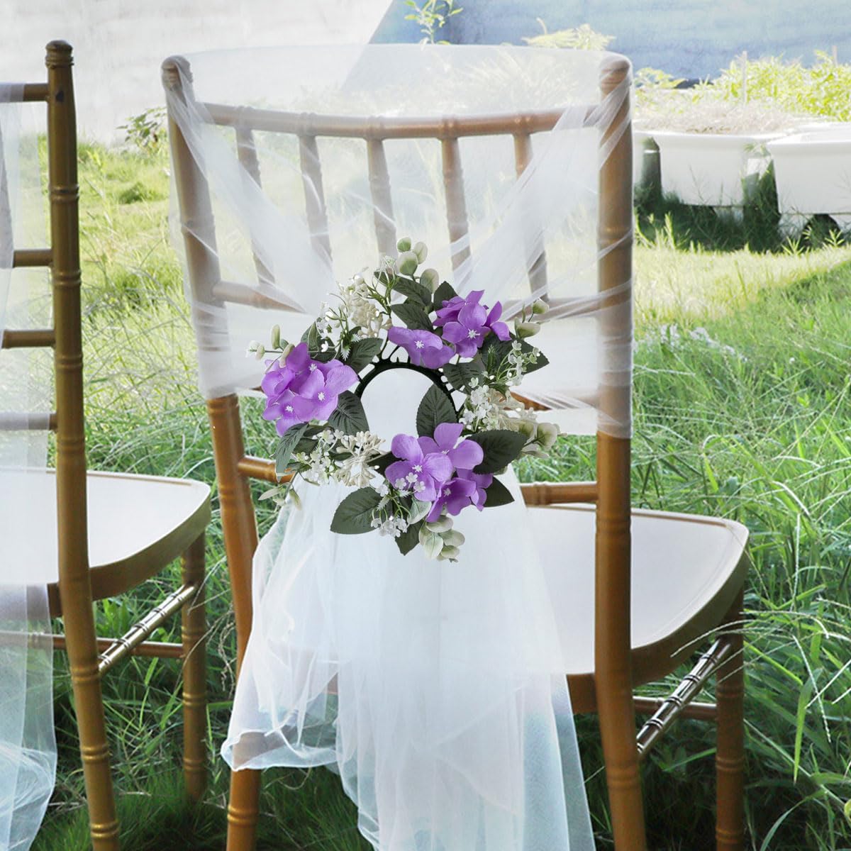 6Pcs Flower Candle Rings Floral Candle Holder Wreath Wedding Candle Rings Small Artificial Floral Wreaths for Wedding Home Party Decoration,Purple