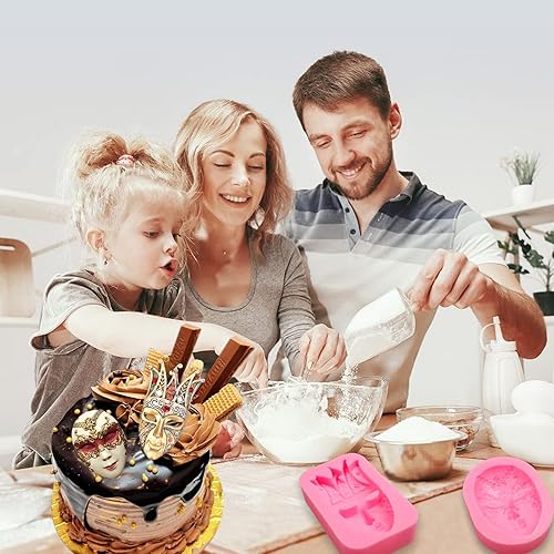 Miniatura 5 de Moldes venecianos para fondant, 3 unidades, máscara de mascarada, molde de silicona para decoración de pasteles, dulces, azúcar, cupcakes,