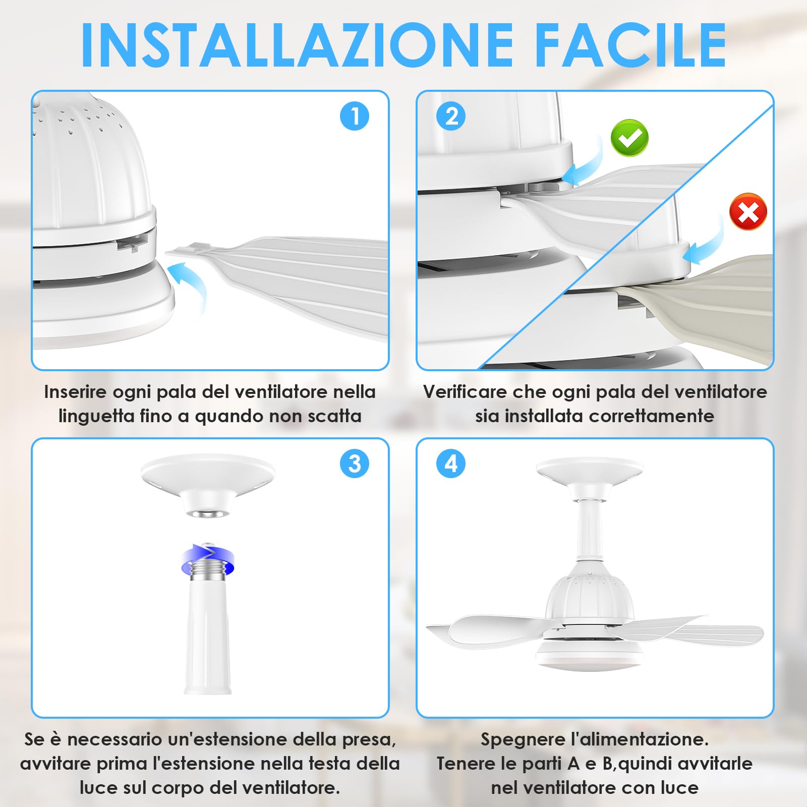 Ventilatore da Soffitto con Luce, Lampadario con Ventilatore Soffitto e Telecomando, 3 Velocità, 5 Pale, 46cm per Camera da Letto, Cameretta dei Bambini(Senza portalampada E27)