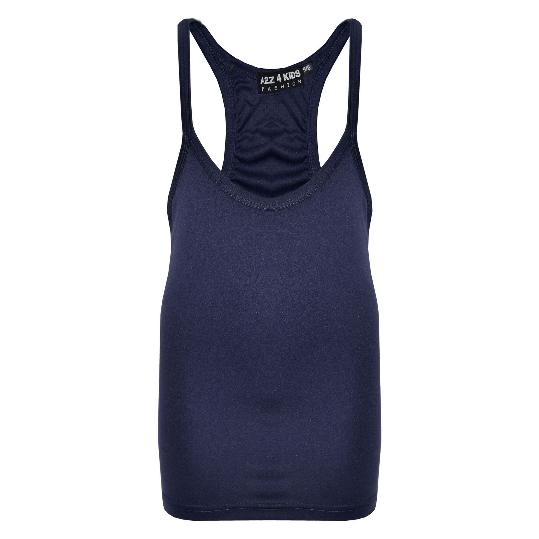 Kids Girls Childrens Vest Top - Racer Vest Navy 7-8