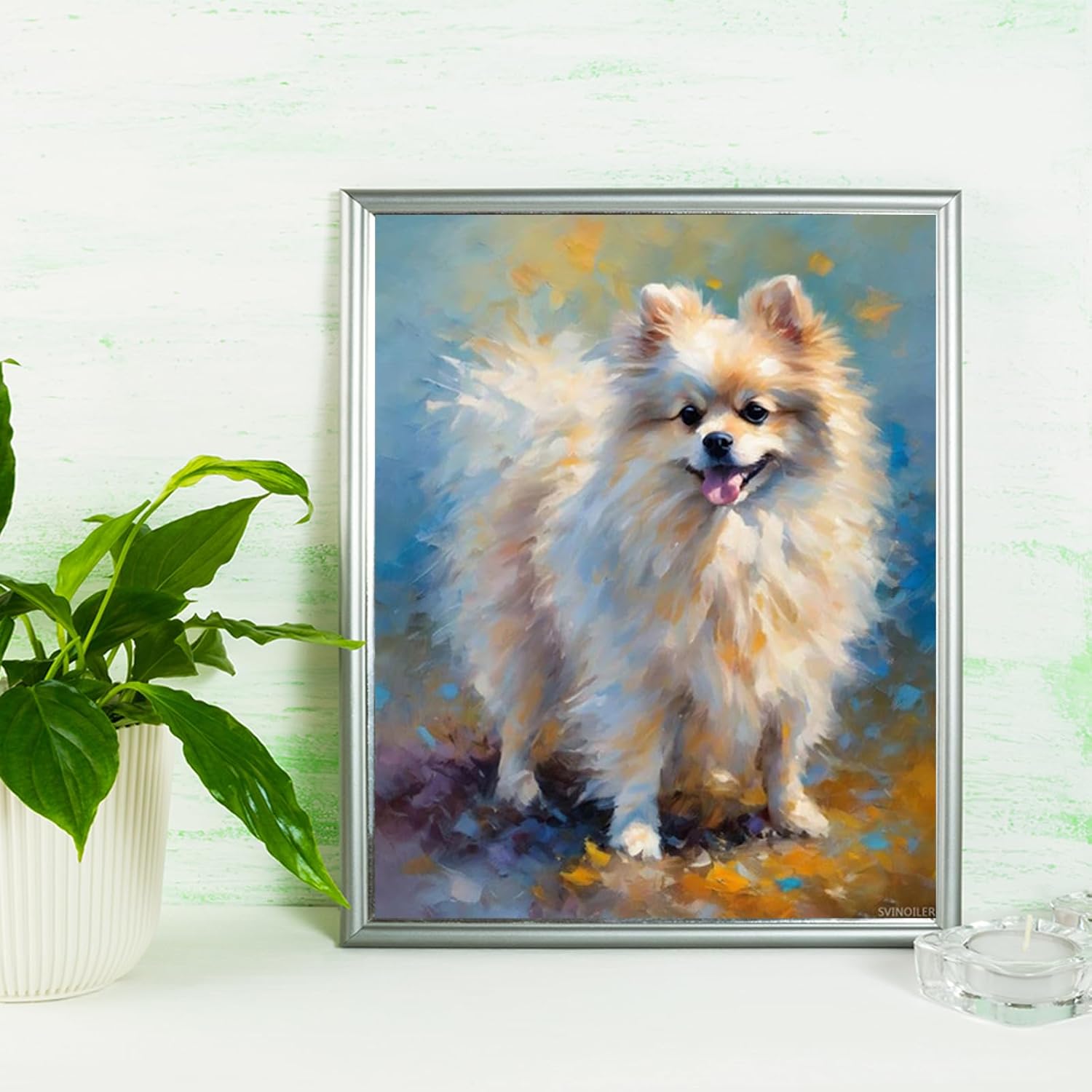 SVINOILER Dog Art Paint by Numbers for Adults Beginner, Pomeranian Paint by Number Kits on Canvas, 40x50cm, Without Frame