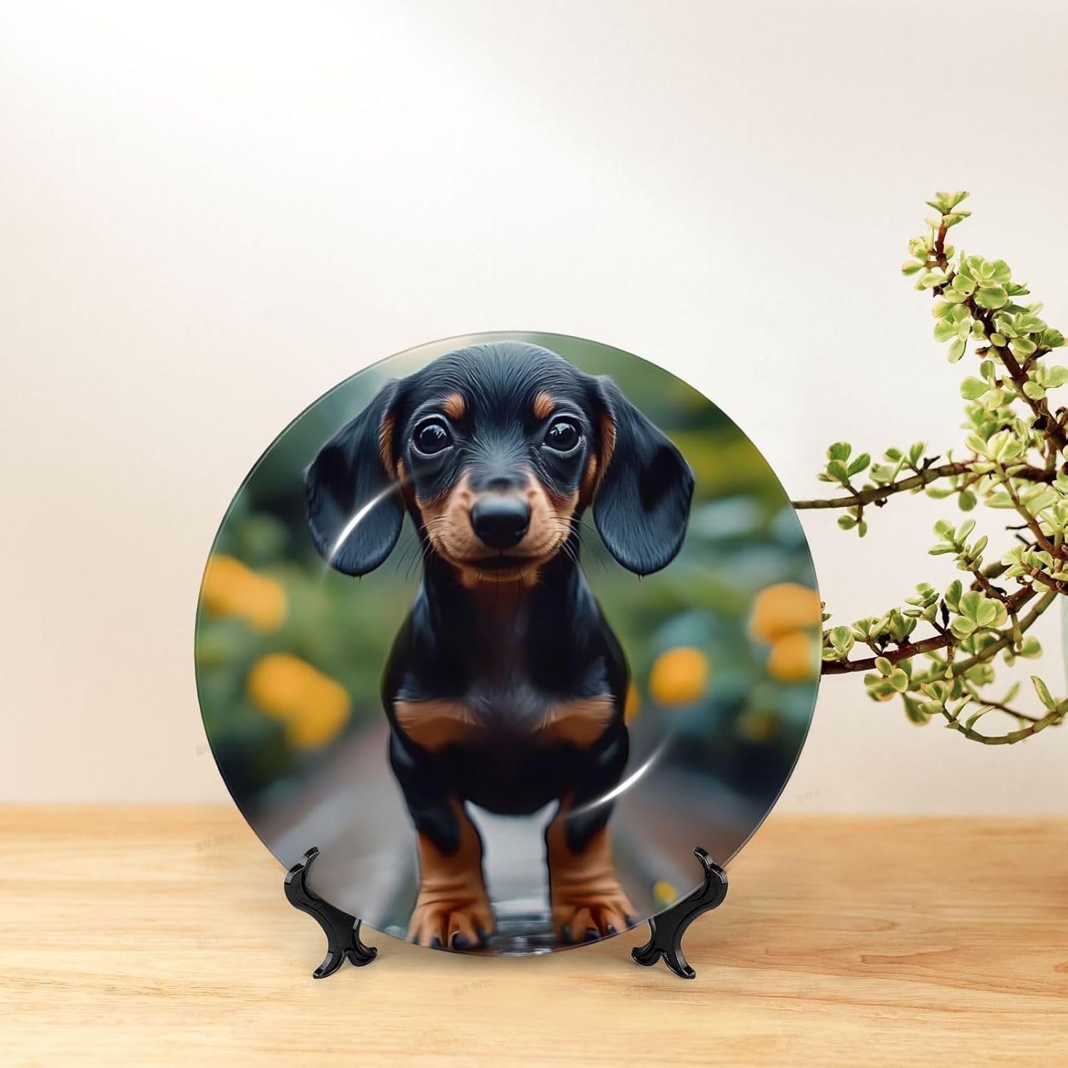 Cute Dachshund Dog Style Ceramic Plate Display Home Display With Stand Wall Hanging Plate For Home Decor 10 Inch