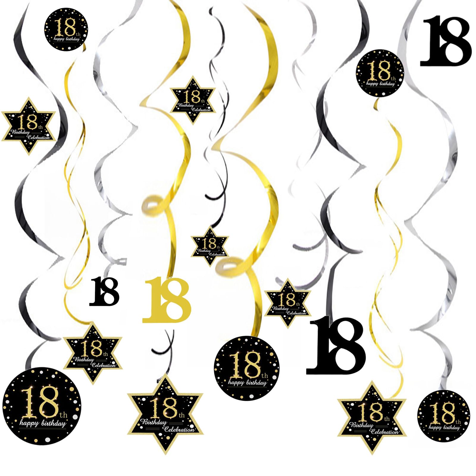 18th Birthday Party Hanging Swirl Decorations 14PCS，Rose Gold Birthday Streamers,Ceiling Decorations for Men, Women - Shiny Foil Swirls for 18th Anniversary Party Celebration