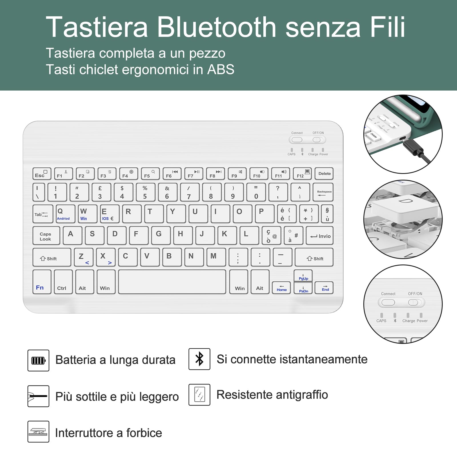 JADEMALL Tastiera per iPad 11 Generazione A16 11" 2025/10 Generazione 10.9" 2022, Italiano QWERTY Tastiera Bluetooth Staccabile per iPad A16 11/10 Generazione 2025/2022, Verde Scuro