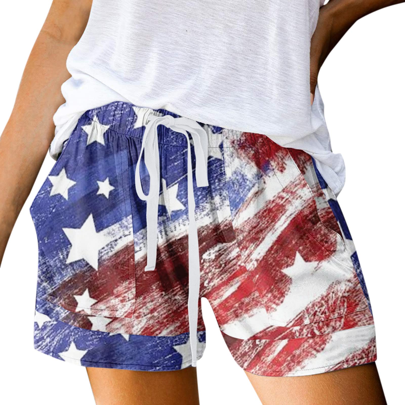Womens Shorts Joggers for Summer Casual Athletic Running Hiking Workout Gym Shorts Comfy Patriotic Lounge Shorts