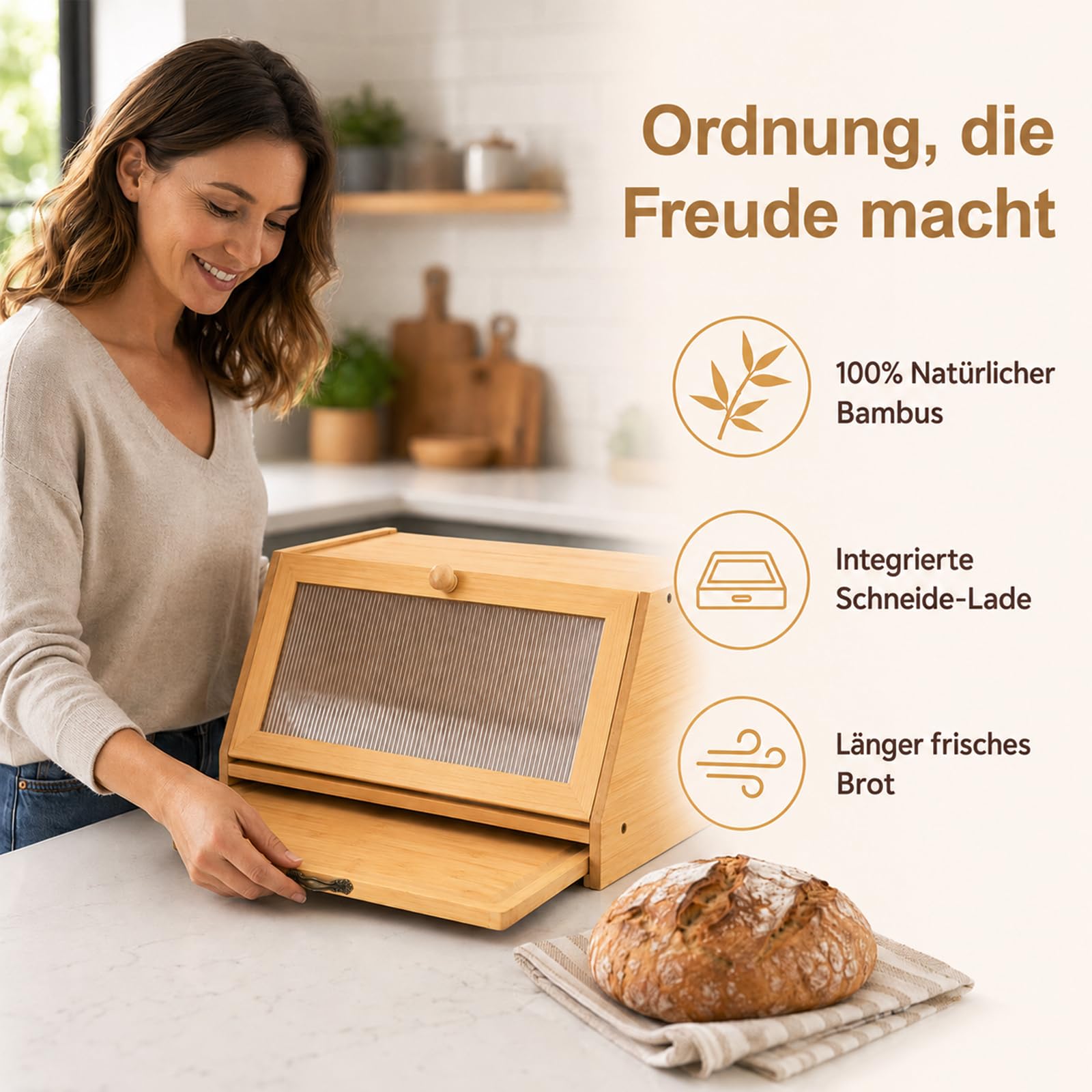 Trintion Brotkorb mit Schneidebrett, Brotkasten aus Bambus | Geeignet für selbstgebackenes Brot, Kuchen oder andere Backwaren. Auch zur Aufbewahrung von Obst oder Snacks geeignet.