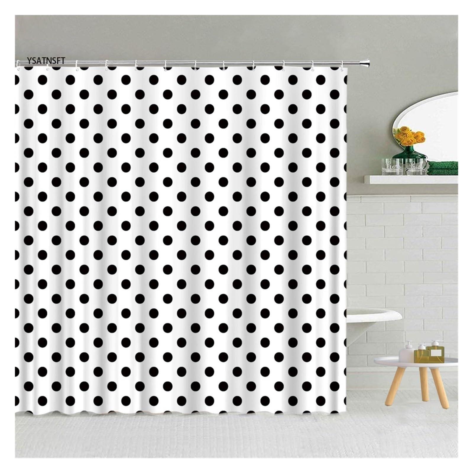 Rideau Douche Rideau de Douche Simple, Noir et Blanc, Motif de gouttelettes d'eau, en Tissu Polyester, for Salle de Bain, Suspendu, décoration de Maison(7050J,300x180cm-118x70in)