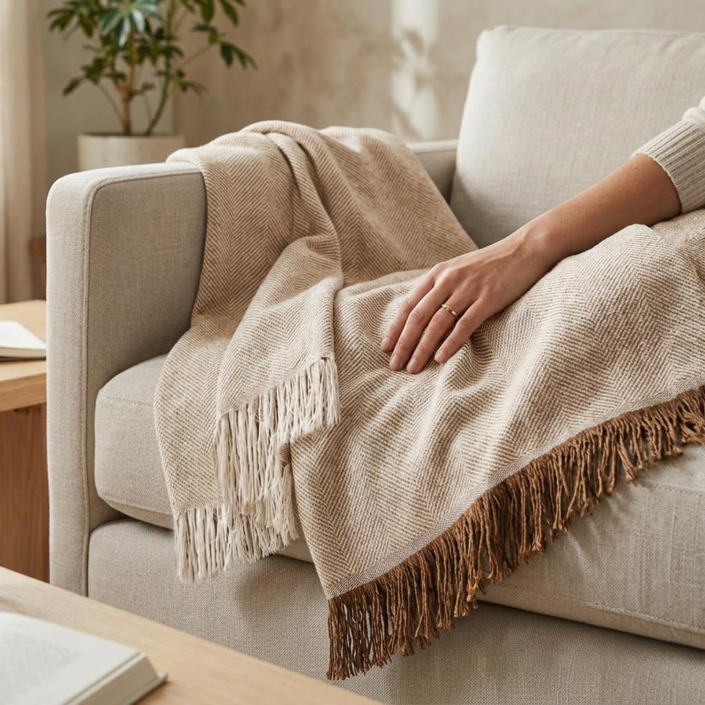 Martina Home Spiga uniwersalny szal, 80% bawełna, 20% poliester, surowy/beżowy 260 długość x 300 szerokość cm