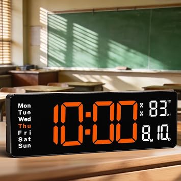 16" Large Digital Wall Clock with Remote Control, Large Display LED Clock for Classroom, Bedroom, Living Room, Gym, Office, Garage with Date, Week, Alarm, Temp, Night Light