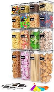 Tiawudi Airtight Food Storage Container Set, 16pcs Plastic Canisters with Durable Lids, Kitchen & Pantry Organization, Ideal for Spaghetti, Cereal, Flour & Sugar, with Chalkboard Labels and Spoon Set