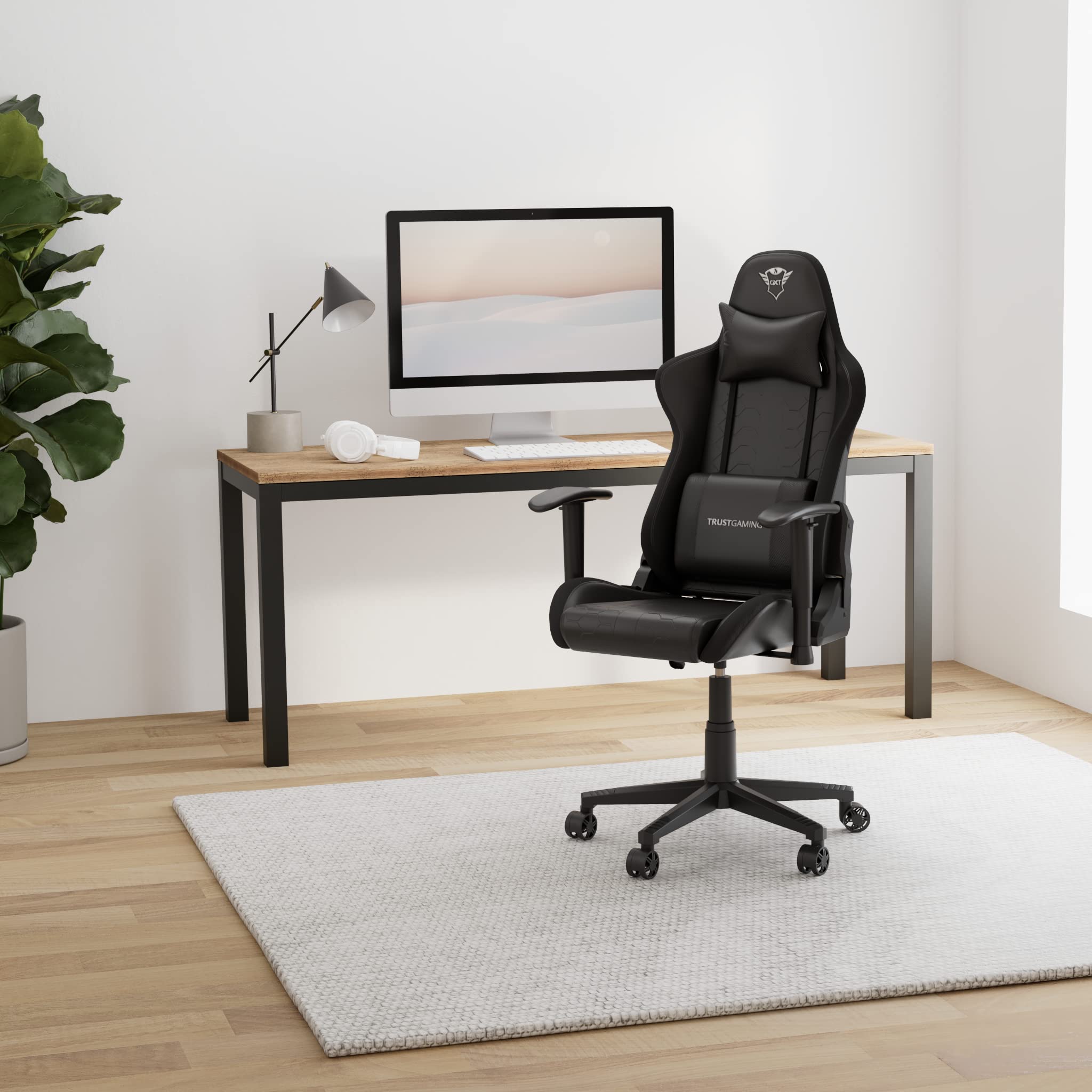 Trust Gaming Sedia da Gaming illuminata LED RGB GXT 716 Rizza - Sedia PC Ergonomica Regolabile con 350 Colori, Totalmente Girevole, con Cuscini Removibili - Nero