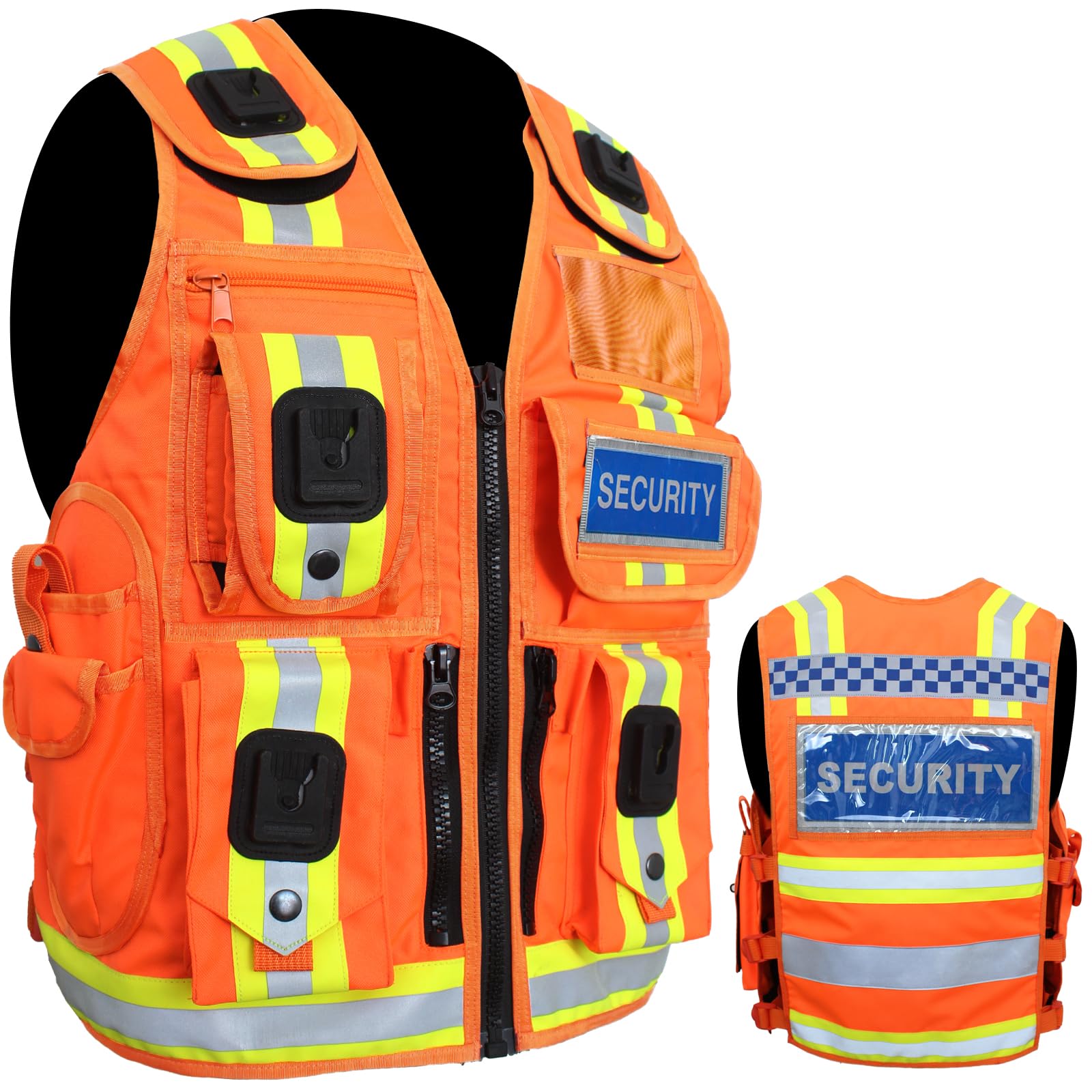 Security Vest Dog Handler Tactical Safety Enforcement CCTV Jackets Adults Hi Viz One Size Fits All (UK, Alpha, One Size, Regular, Regular, Press, Orange Hiviz Strip)