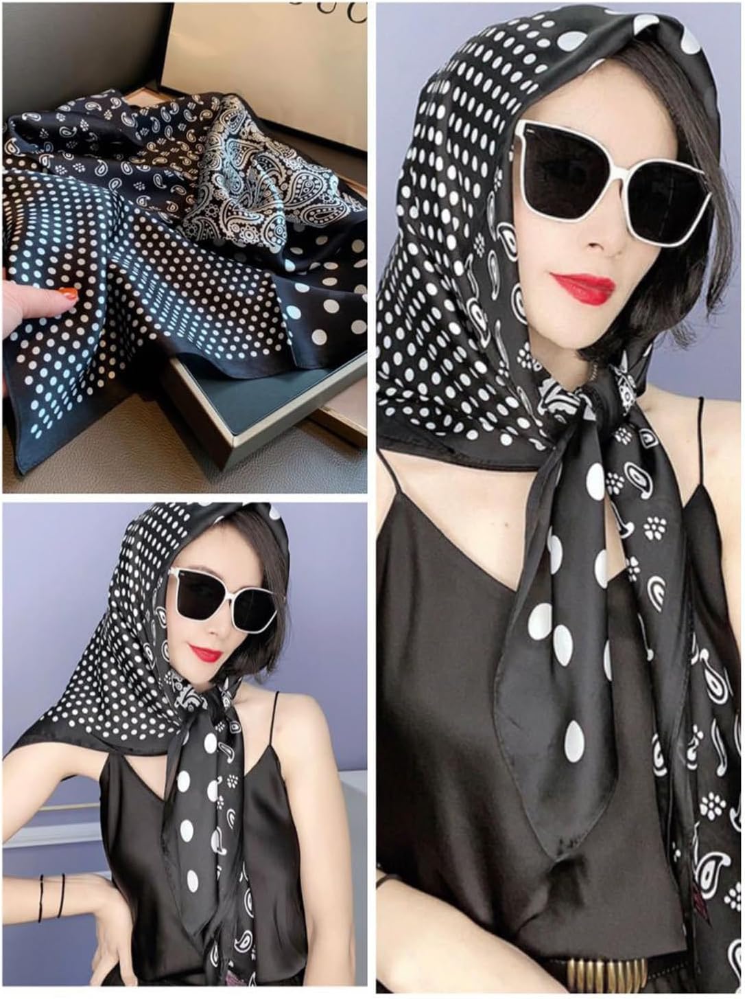 K-Elewon Large Square Scarf 43" Silk Scarf Fashion Scarves Silk Feeling Hair Wrapping Scarfs Night Sleeping Headscarf - Image 2