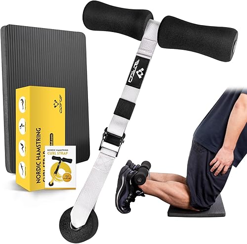 Correa nórdica para rizar isquiotibiales con alfombrilla de fitness, soporta 420 libras para rizos de isquiotibiales, barra de sentarse para piso,