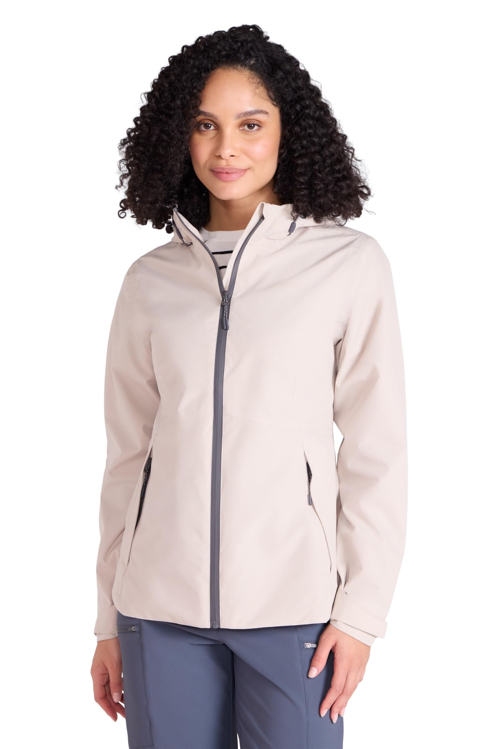 Mountain Warehouse Women's Beige Vancouver Lightweight Waterproof Jacket - Taped Seams Rain Coat, Breathable, Adjustable Hood - Spring Summer, Travelling, Outdoors Size 16