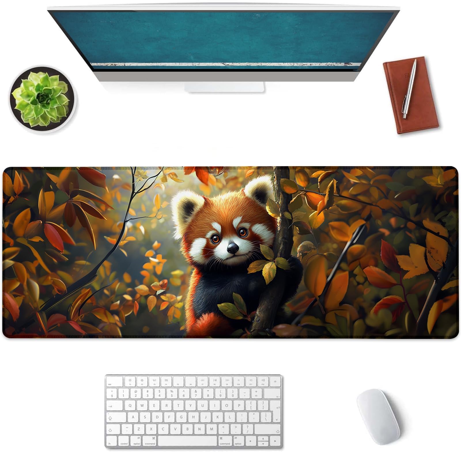 Red Panda Large Mouse Pad, Gaming Mouse Pad, Non-Slip Rubber Base, Office Accessories, Desk Mat, Animal MousePads for School, Work, Home Decor Gifts 31.5" x 11.8"