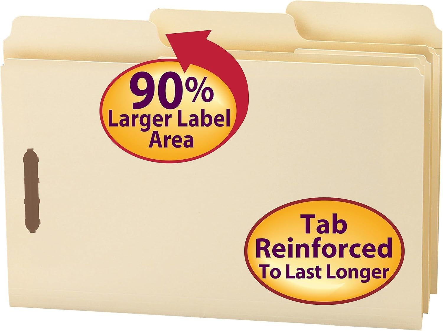 Smead SuperTab® Heavyweight Fastener File Folder, 2 Fasteners, Oversized Reinforced 1/3-Cut Tab, Guide Height, Legal Size, Manila, 50 per Box (19545)