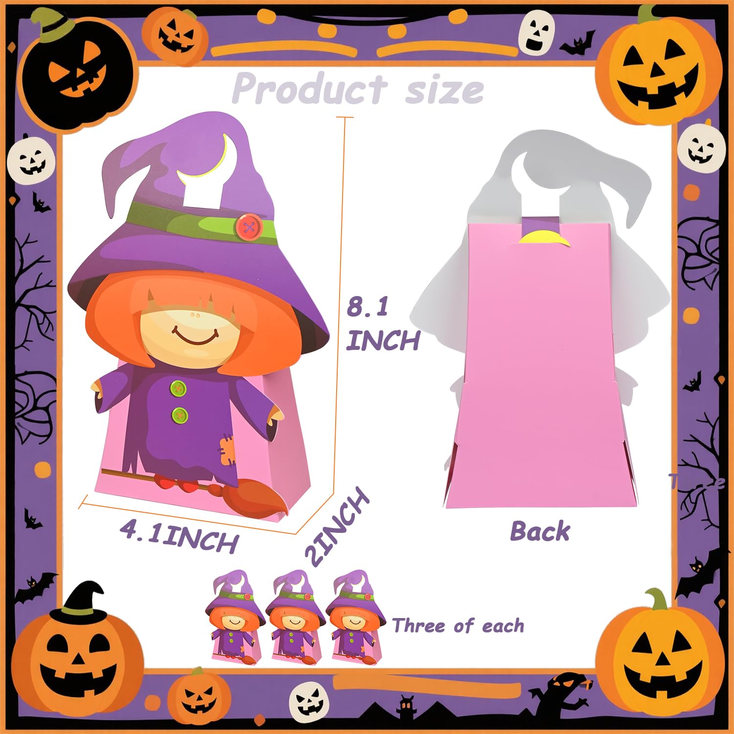 Nimbbex Halloween-Leckerli-Tüten, 3D-Form, faltbare Halloween-Leckerli-Boxen, kleine Süßigkeiten-Geschenktüten für Partygeschenke, Klassenzimmer-Austausch, Dekoration, 24 Stück