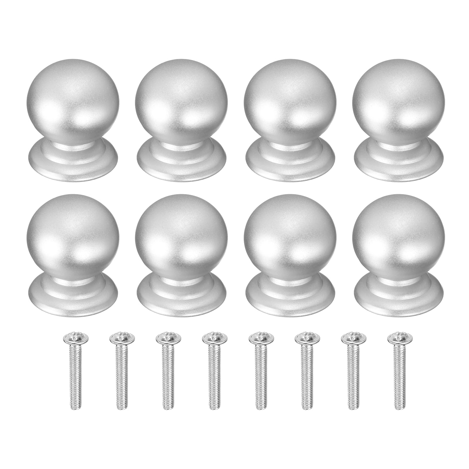 sourcing map 8Pcs Cabinet Knobs, 0.87" Solid Round Ball Shape Drawer Knobs Single Hole Aluminum Alloy Cabinet Handles Pulls with Screws for Kitchen Cabinets Bedroom Dresser Wardrobe, Silver