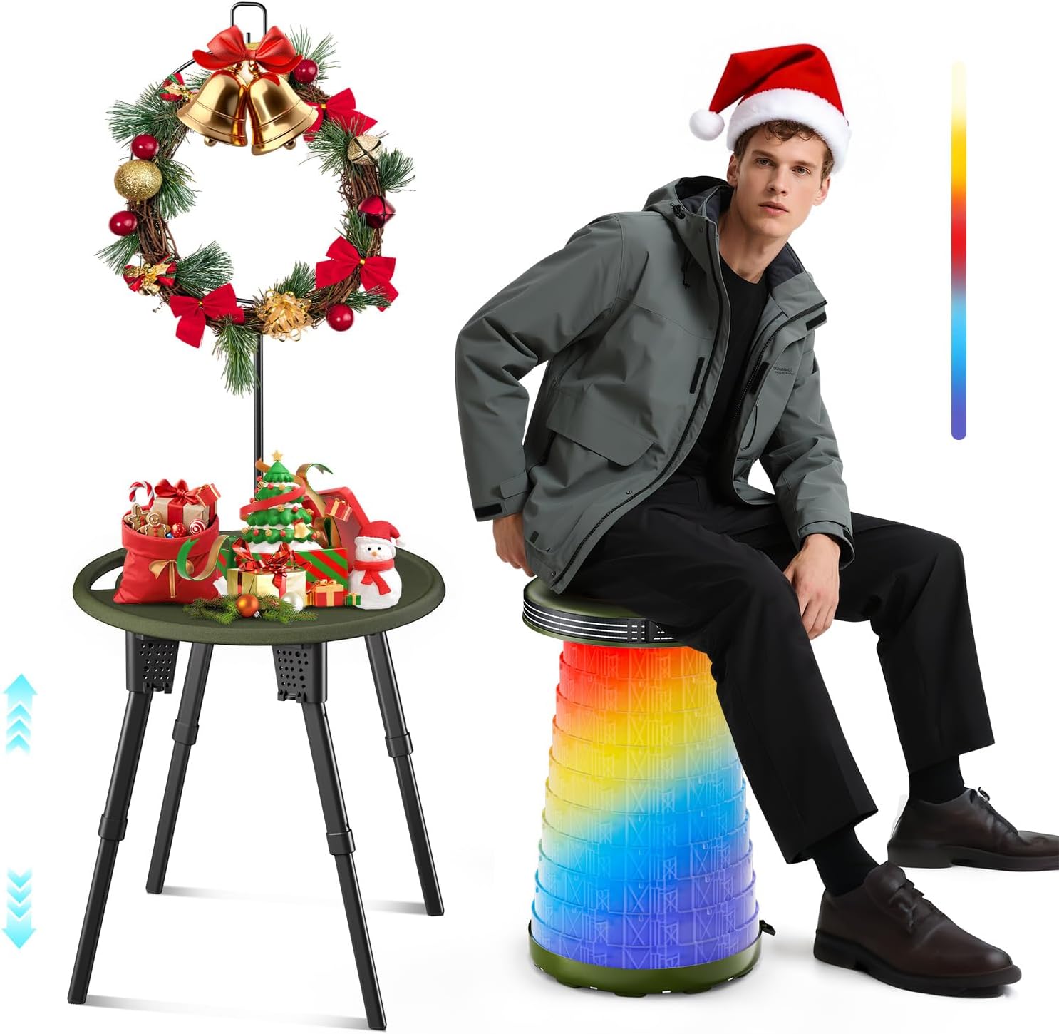 Adjustable LED Camping Table Set with Stools – 300lbs Capacity