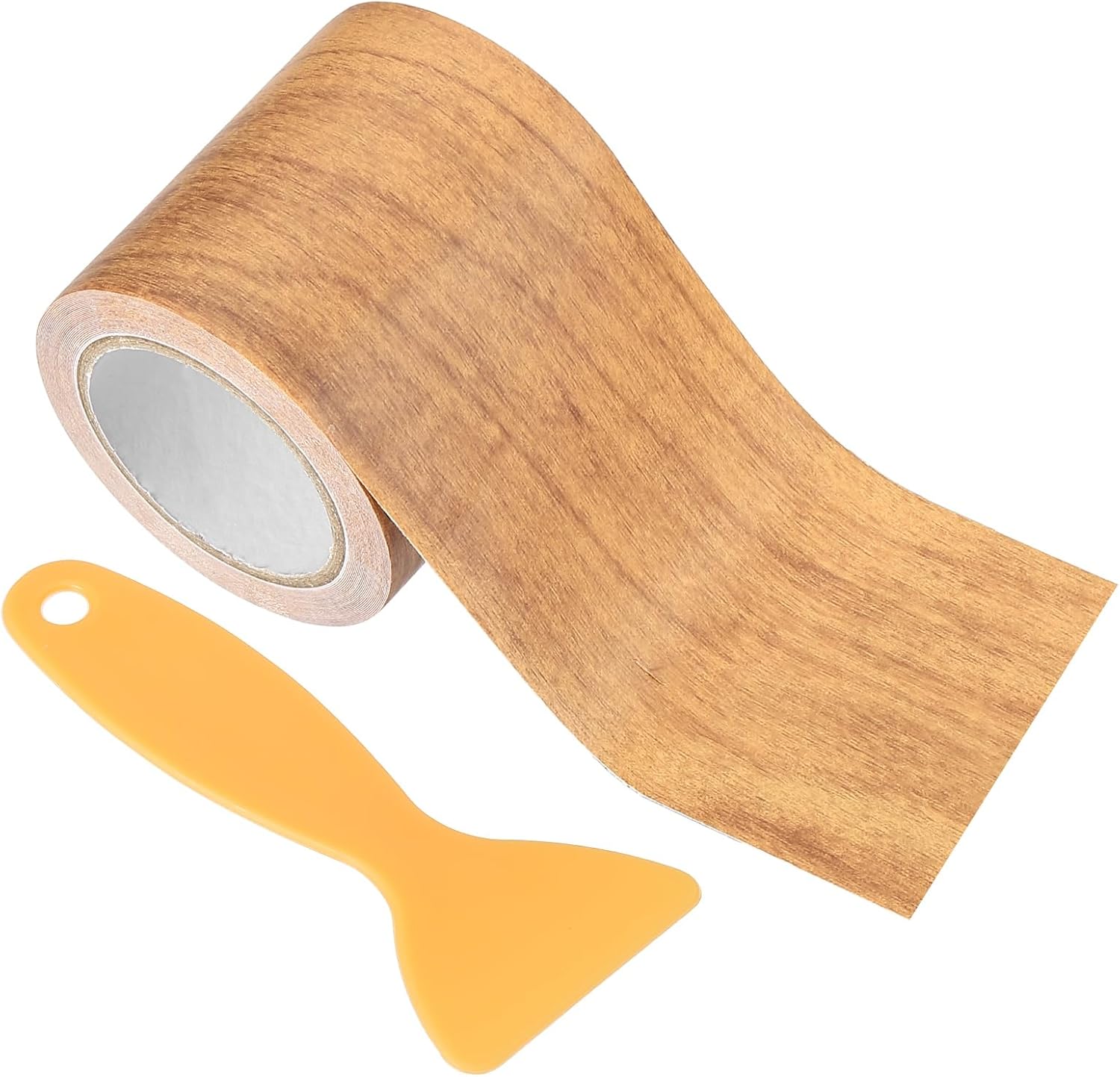 PATIKIL Wood Grain Repair Tape 2.2" X30', Self Adhesive Realistic Textured Repair Tape Patch with Scraper for Floor Door Table Cabinets Desk, Maple Grain Wheat