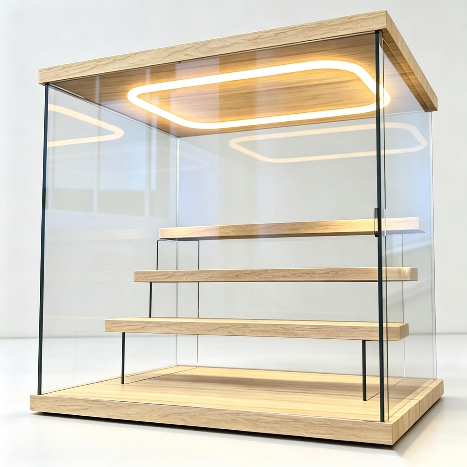 Acrylic Storage Box for Collectibles 2 3 4 5 Tier, Dustproof Acrylic Showcase with Internal Shelf, Lighted Acrylic Enclosure with Wooden Base(13x9x12inch/320x240x305mm)
