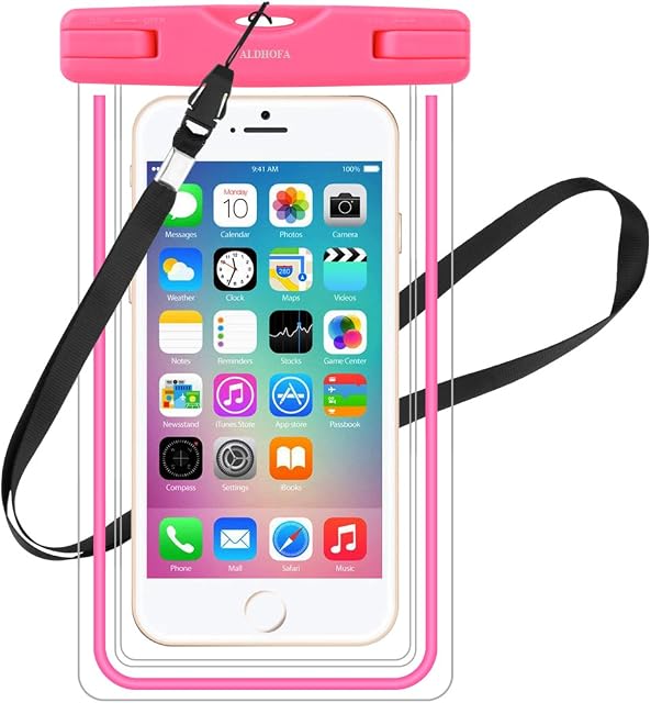 ALDHOFA Waterproof Phone Case, IPX8 Universal Dry Bag Fits All Smartphones Up to 6.0",Sandproof Snowproof Waterproof Case for iPhone 13/13 Pro/13 mini/12/12 mini/11 pro/11/SE/XR/X/8/7/6S -Pink