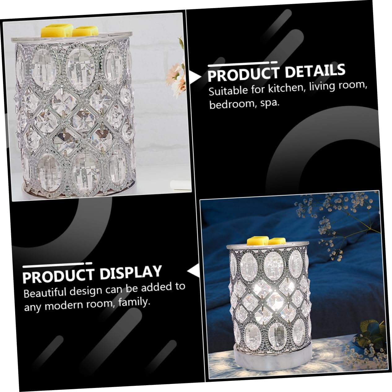 1pc Romantic Aroma Burner Warm Wax Melting Lamp Crystal Fragrance Holder Night Light for Home Kitchen Bedroom Spa Safe Material Compatible