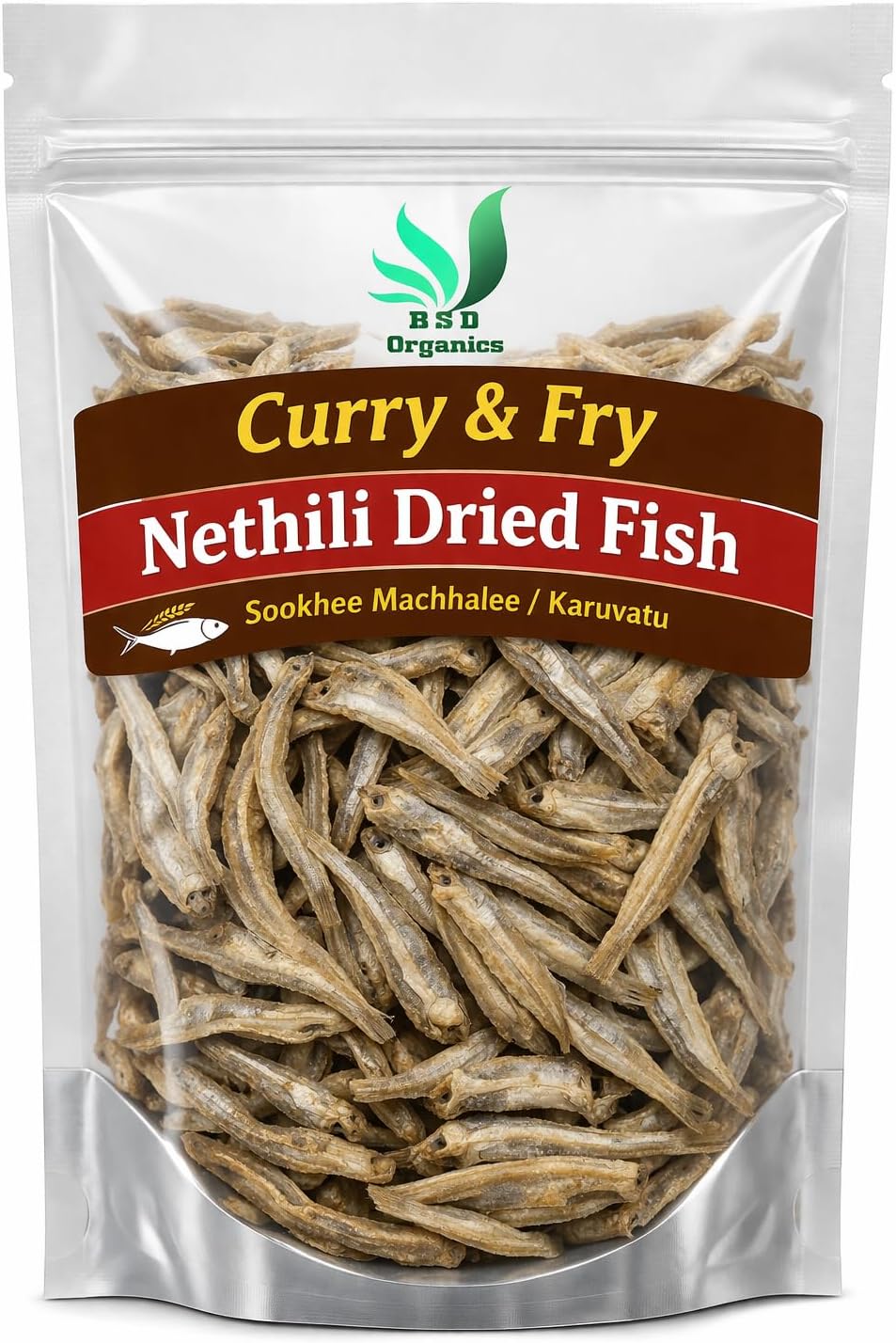 BSD Organics Curry & Fry Nethili Dried Fish/sookhee machhalee/Karuvatu - 1 Kilo Gram