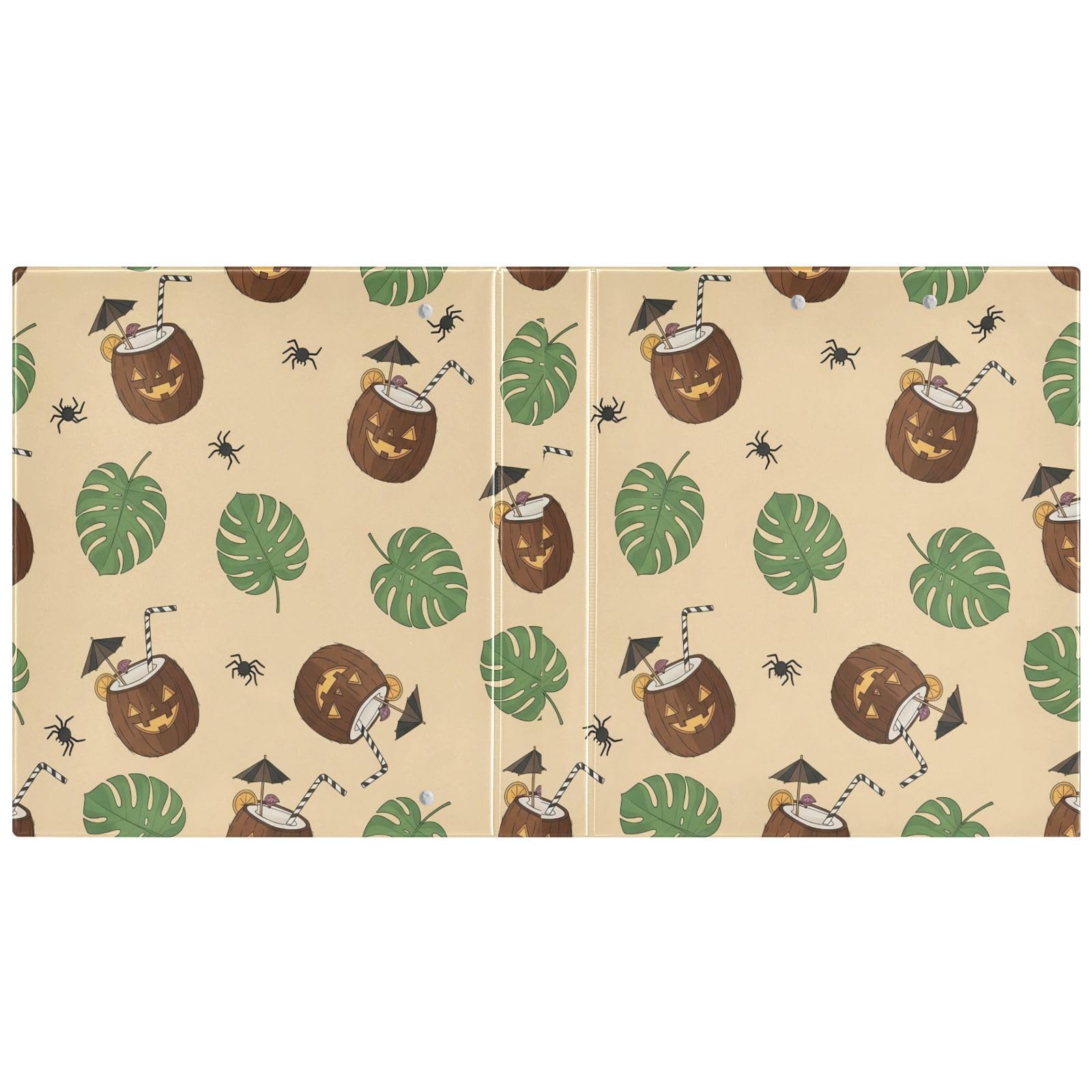 Raccoglitori a 3 anelli, 3,8 cm, in cocco, con facce di Jack-o-Lantern, decorativi, rotondi, con clip in metallo, organizer per casa e ufficio, confezione da 2