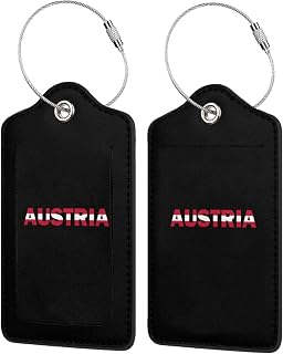 Austria Flag Austrian Text Word Art 2 Pack Leather Luggage Tags with Privacy Cover Id Card for Men Women Travel