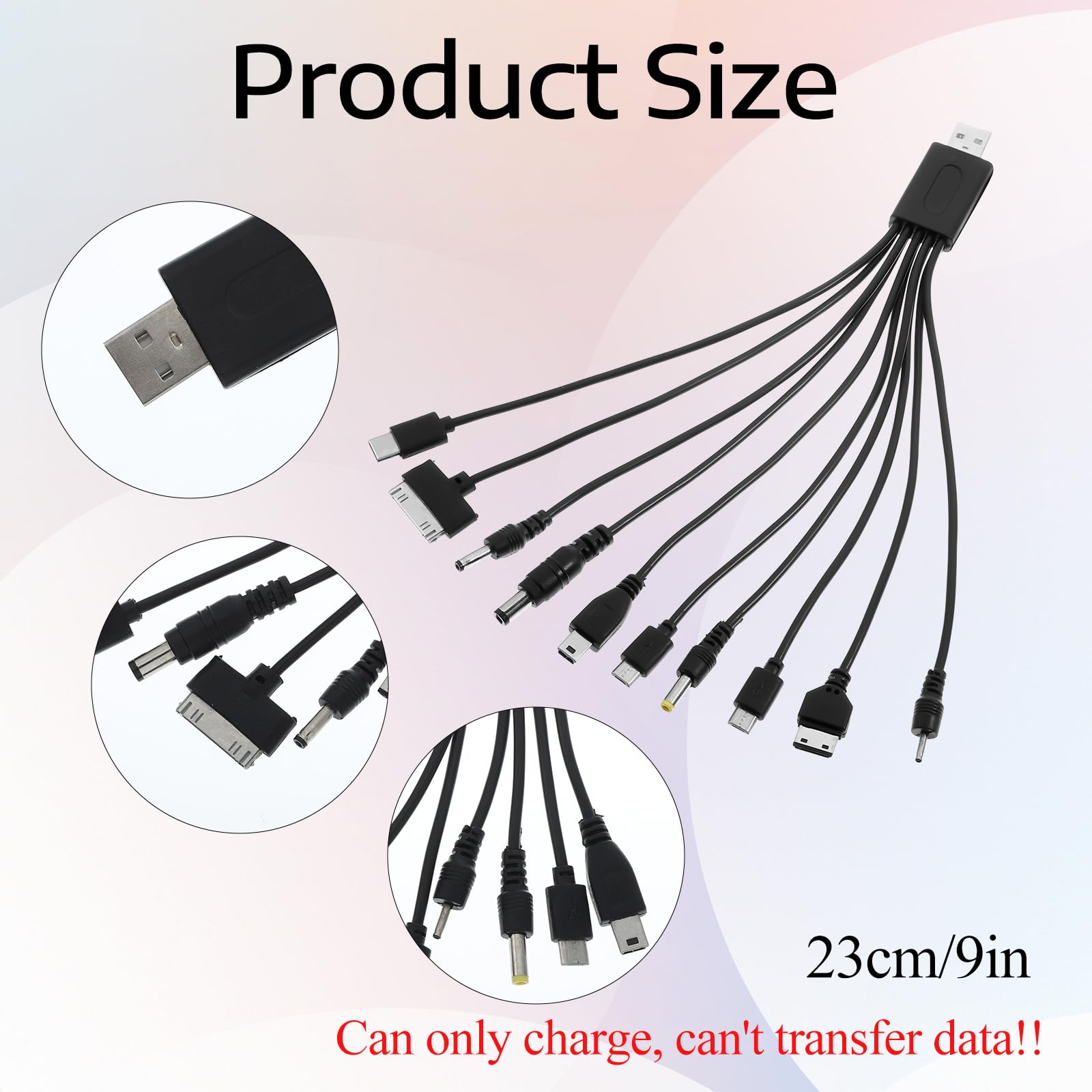 QfwdfcTrenz Cavi USB 10 in 1, caricatore universale da USB a multi presa, cavo di ricarica universale multiplo con 10 porte per telefoni cellulari, altoparlanti, MP3, MP4