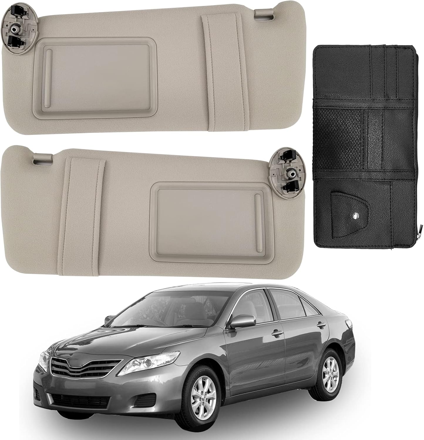 fit for Toyota Camry Sun Visor Replacement, fit for 2007 2008 2009 2010 2011 Toyota Camry and Hybrid Without Light, Driver&Passenger Side, 74310-06750-B0 74320-06780-B0 (2PCS-Gray)