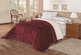 Coberdrom Sherpa Edredom Dupla Face Cobertor Manta Felpuda Liso Cama Casal King Vinho