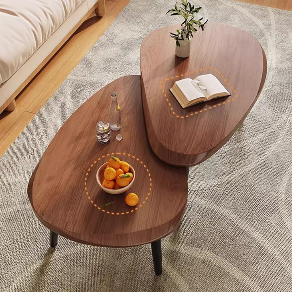 Sofa Side Table Set, Living Room Nesting Coffee Desk，(MDF+Iron Legs) Leisure Tea Table, for Small Apartment Balcony(B)