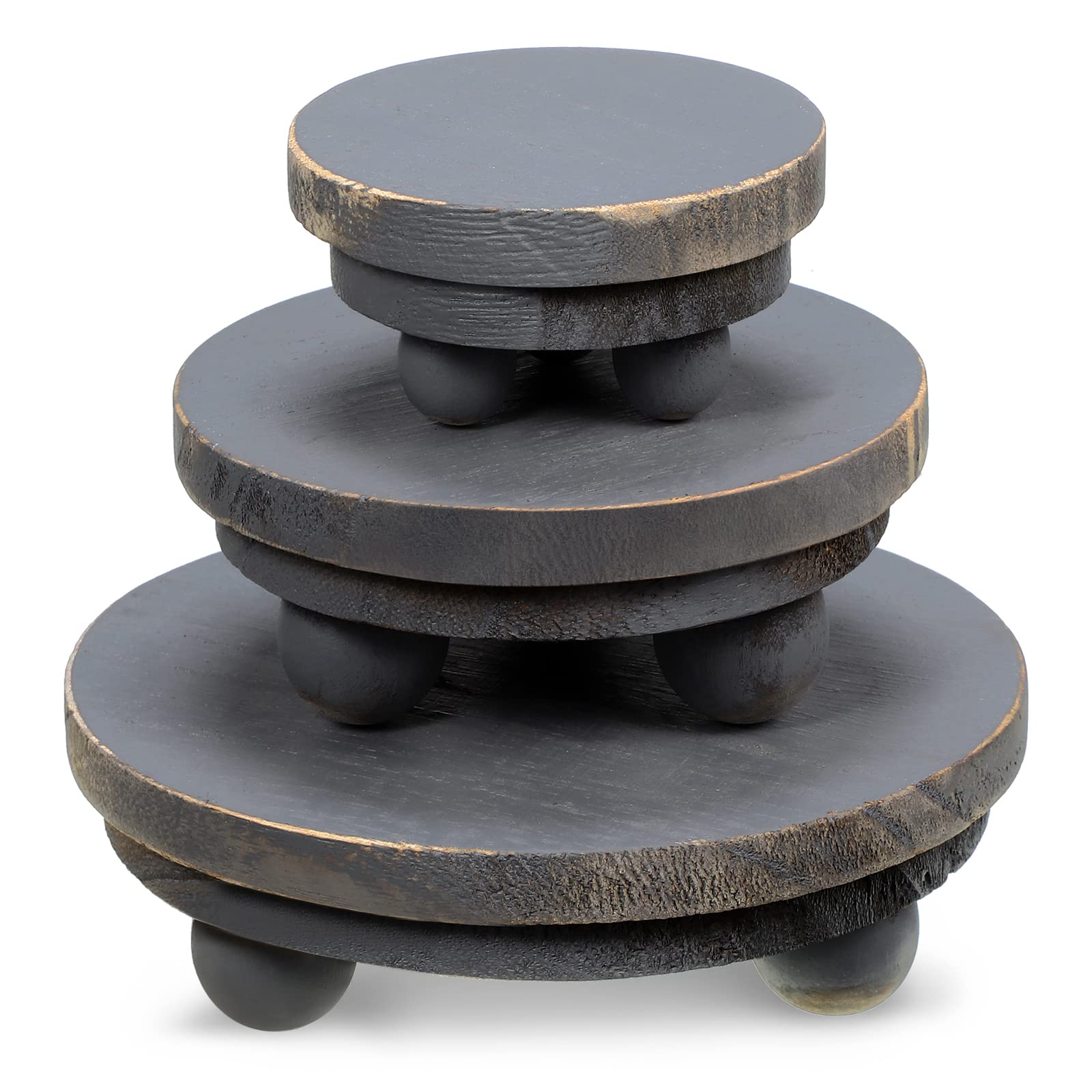 3 Pieces Wood Risers for Decor Wood Pedestal Mini Riser Stand Round Wooden Riser Rustic Farmhouse Riser for Decor Tiered Tray Decor Riser for Home Kitchen (Gray, 5/4/3 Inch)