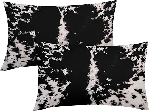 Juego de 2 fundas de almohada lumbares con estampado de piel de vaca occidental de 12 x 20 pulgadas, fundas de almohada rectangulares de algodón y