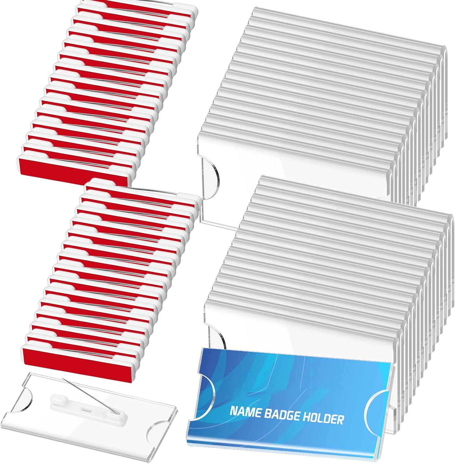 Sponsored Ad - 50 Pieces Name Badges with Pins for School Work Name Badge Holder for Clothes Clear Acrylic Sign Display Holder DIY Blank Id Holders Printable Name Label for Work Business Classroom