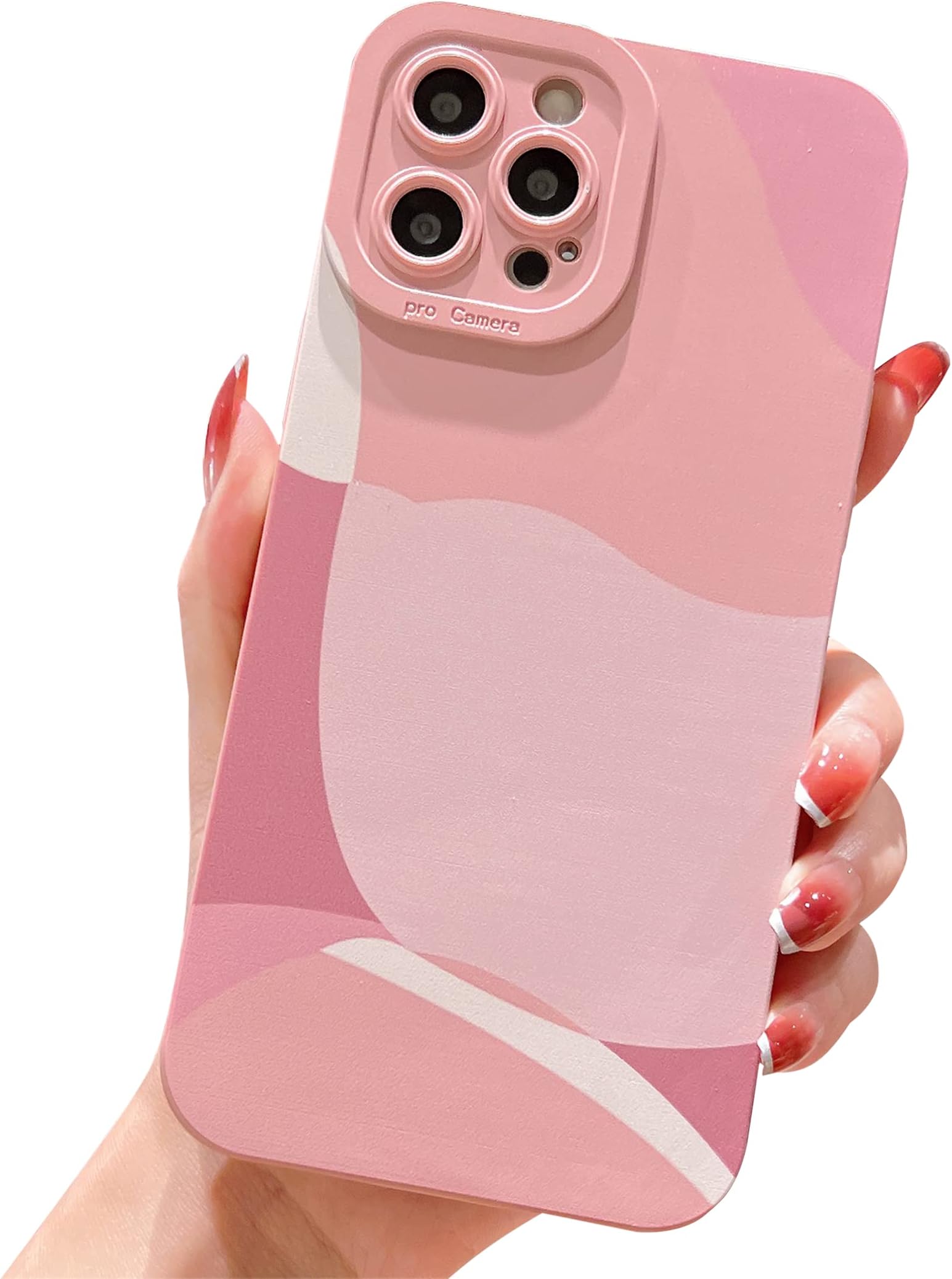 YKCZL Compatible with iPhone 13 Pro Max Case 6.7 Inch, Cute Painted Art Full Camera Lens Protective Slim Soft Shockproof Phone Case for Women Girl-Pink