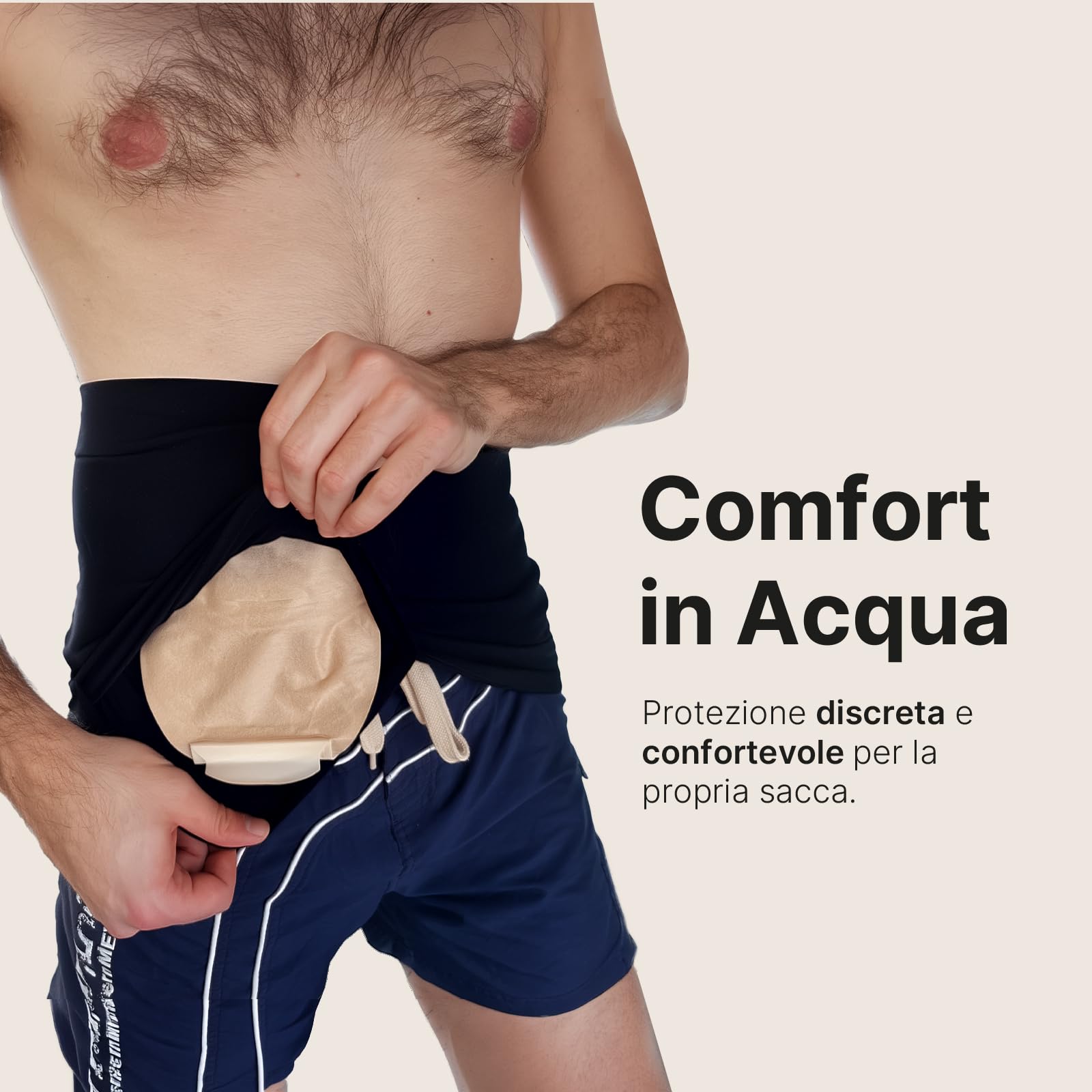 Fascia Costume Plus per Stomia da Uomo per Mare e Piscina, Doppia Tasca Interna per Sacca, Maggiore Stabilità e Discrezione, Made in Italy