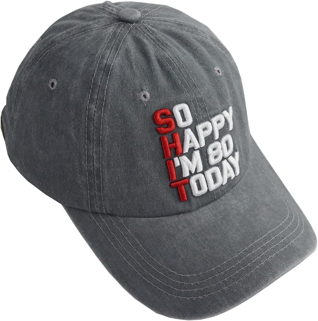 So Happy I'm 80 Today Baseball Cap for Women Men, Adjustable Embroidered Vintage Retro Classic Cotton Hat
