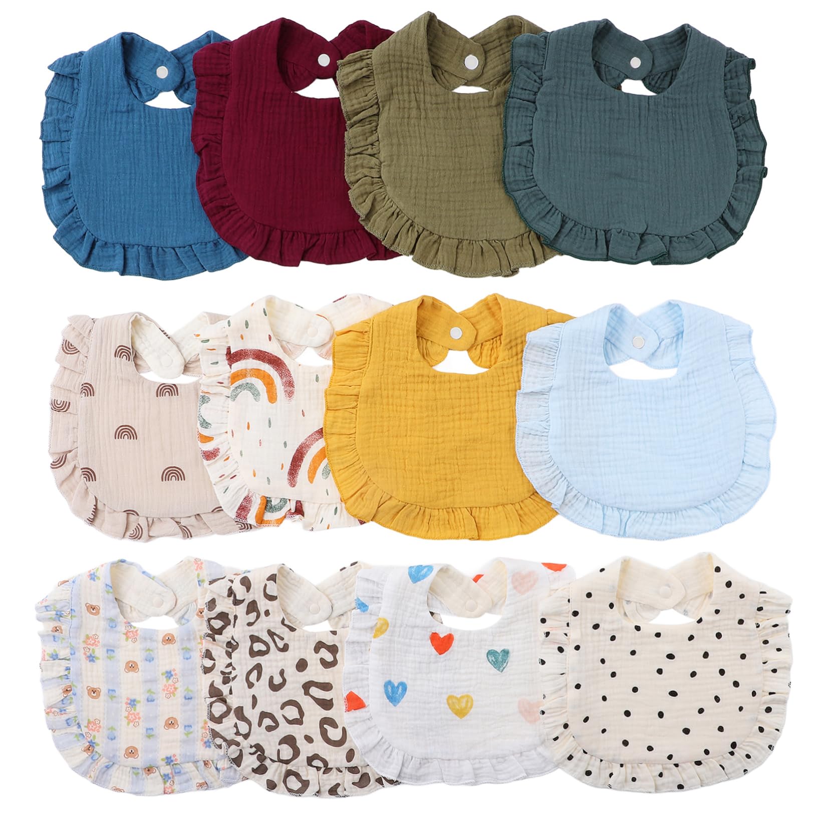 Holibanna 12 Pièces Bavoirs Garçon Fille Absorbants Mousseline Lot de Bavoirs Doux Unisexes pour Designs Colorés et Amusants Faciles à Laver avec Fermeture à Bouton Pression Parfaits pour