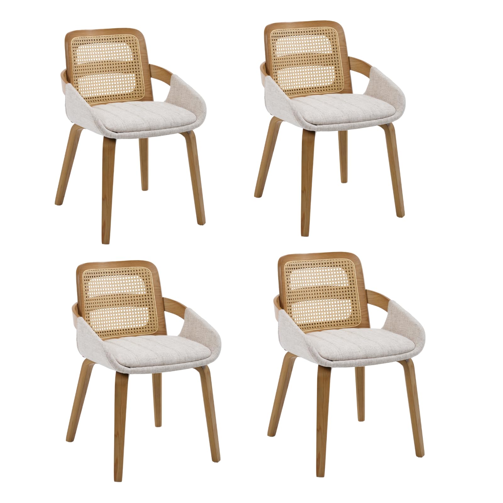 DUOMAY Modern Linen Dining Chairs Set of 4, Cane Back Room Chairs with Solid Wood Legs Kitchen Chairs for Living Room, Restaurant, Beige