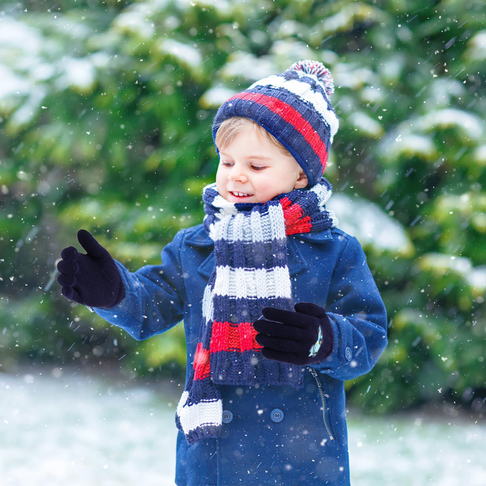 QKURT 6 Pares de Guantes para niños de 5 a 12 años, Guantes mágicos de Invierno Guantes con Dedos Completos, Manopla de Punto elástica para niños y niñas
