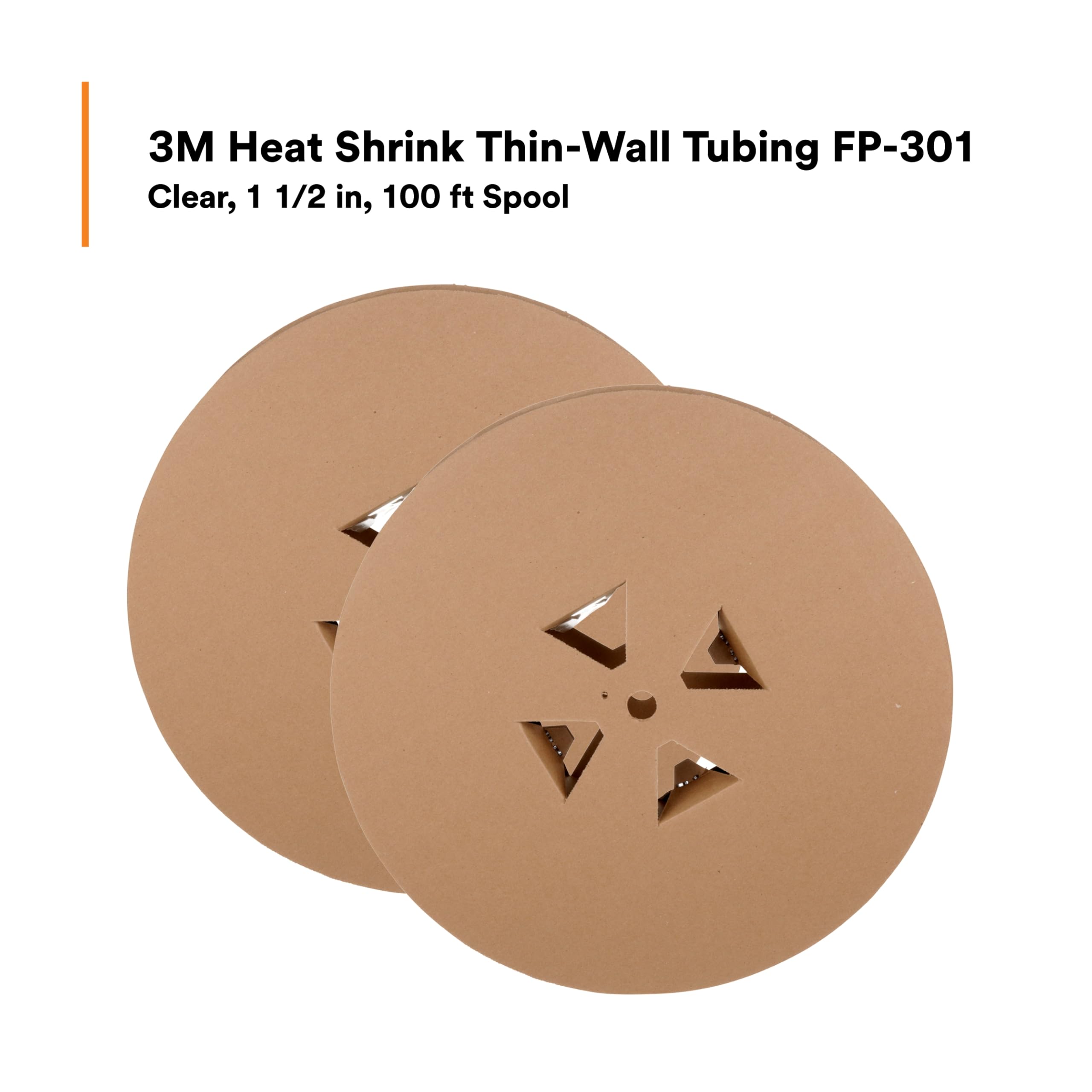 3M Heat Shrink Thin-Wall Tubing FP-301, Clear Color, 2 to 1 Shrink, High Strength Protection, Electrical Insulation, 1 1/2 in, 100 ft Spool, 1 Spool