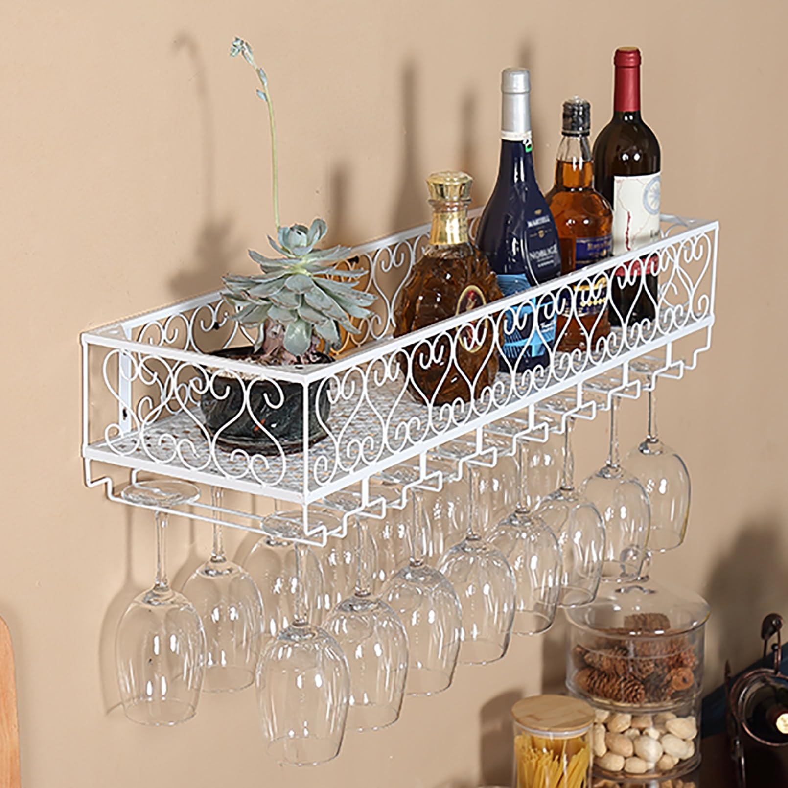 Présentoir de rangement multifonctionnel pour bouteilles de vin et verres suspendus