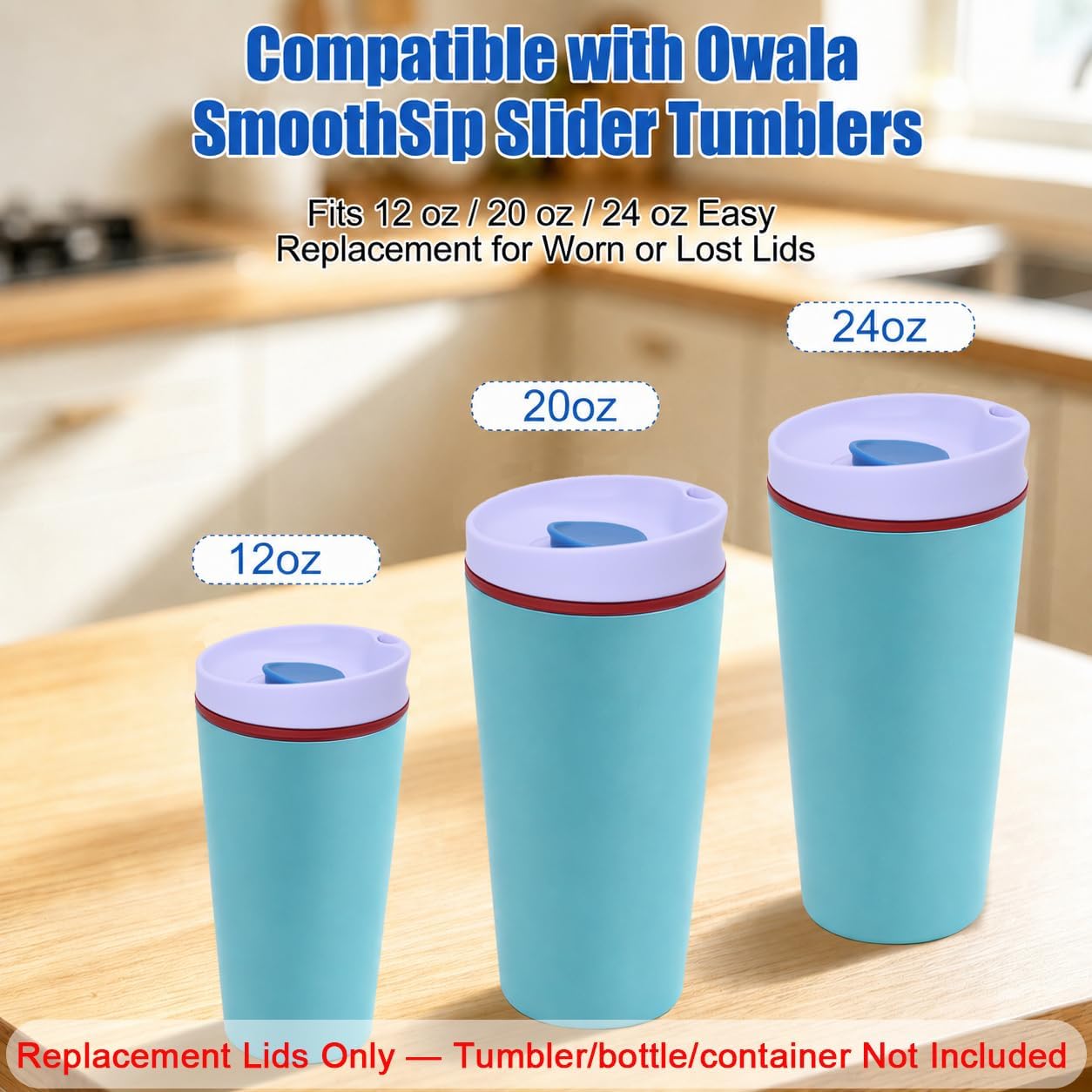 2 Pack Replacement Lids for Owala SmoothSip Slider 12oz 20oz & 24oz Coffee Tumbler, Slider Top Cover Compatible with Owala SmoothSip Travel Mug, Leak-Resistant, BPA-Free, Dishwasher Safe image 4