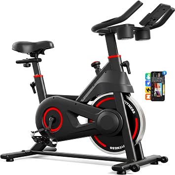 Exercise Bike, Stationary Bikes for Home with Exclusive App, Low Noise Indoor Cycling Bike with 330LBS Weight Capacity, Infinite Resistance Workout Bike with Phone Holder & Fitness Courses