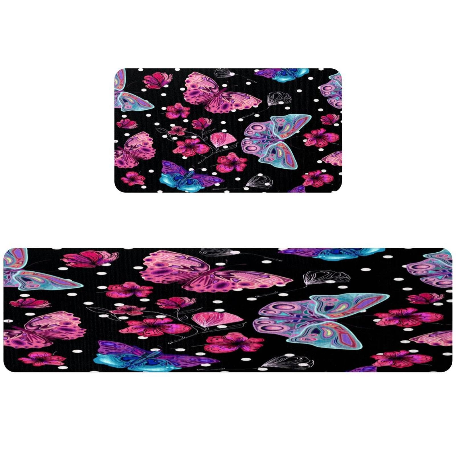 Tapis de cuisine antidérapants lot de 2 lavables fleurs pour buanderie